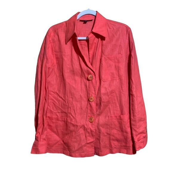 Lafayette 148 New York Womens Size 8 Coral Button Linen Blazer Jacket - Picture 1 of 7